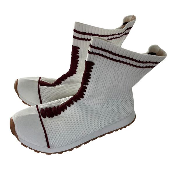 White Knit High Top Shoes Mens US 10 EU 42 Maroon Stripe Lightweight Sneaker - Picture 5 of 9